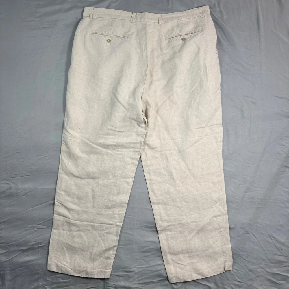 Tommy Bahama Mens 40x30 (Fits 40x28) Linen Silk Pleated Beige Straight Leg Pants